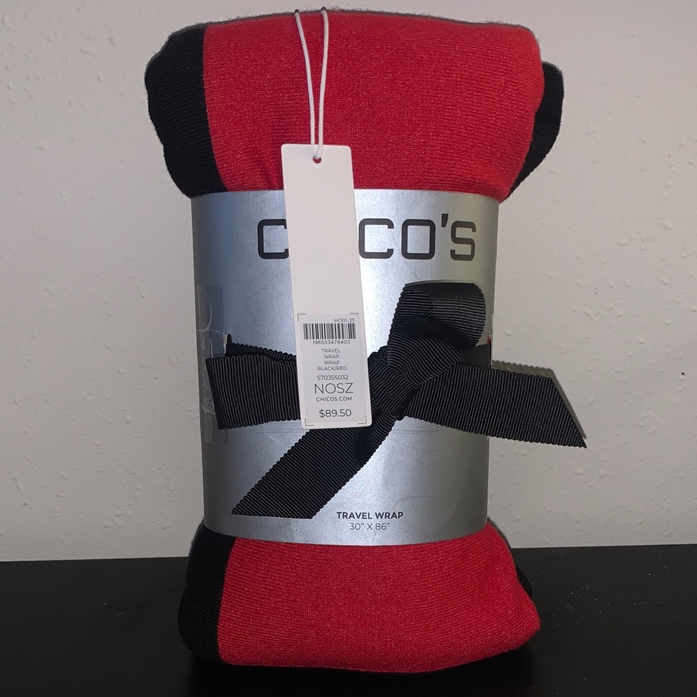 Chicos Travel Wrap- Red, Black and White